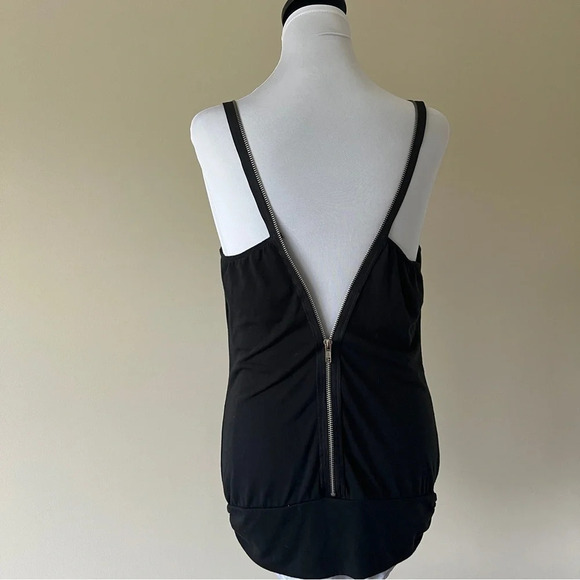 Miley Cyrus & Max Azria Black Draped Front Tank Top with Zipper Back - Size M - Picture 4 of 6